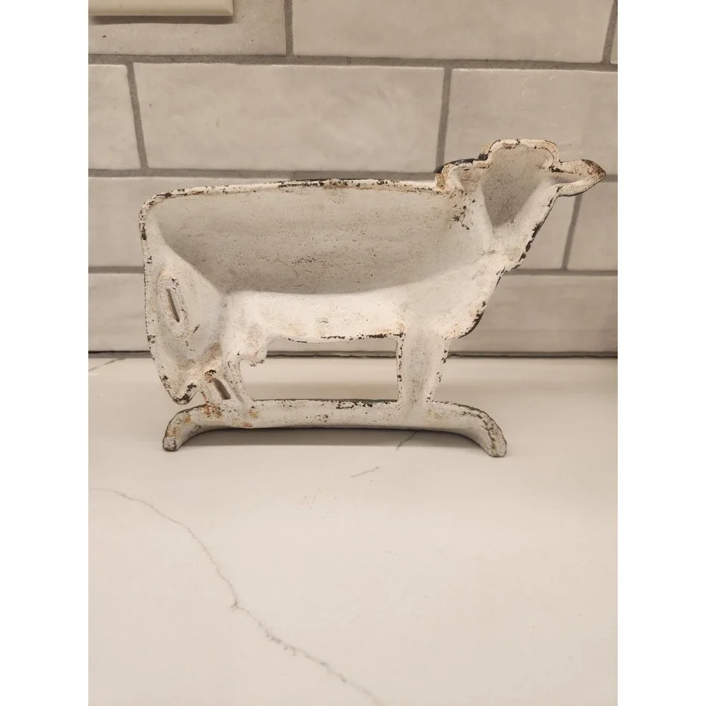 Vintage Hand Painted Cast Iron Cow Door‎ Stopper/Paper Weight, Bookend Folk Art